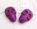 2 Large Alien Skulls Stone Beads in GRAPE PURPLE  32mm x 21mm how0253