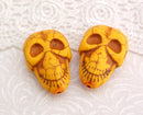 2 Large Alien Skulls Stone Beads in SUNFLOWER YELLOW  32mm x 21mm how0258