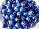10 Large Round ROYAL BLUE TIGER or Zebra Striped Beads . acrylic . 15mm bac0259