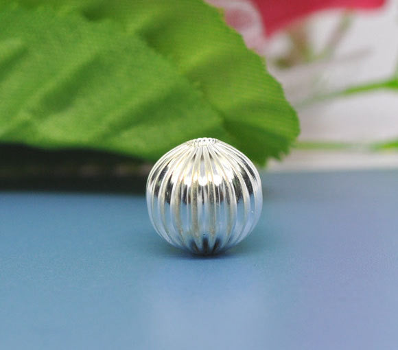 12 Large Silver Plated Corrugated Round Ball Spacer Beads 12mm Findings . bme0273