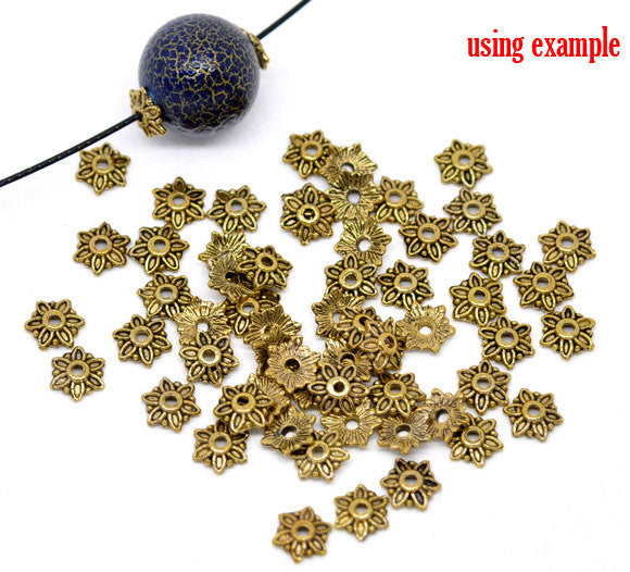 Brass Gold Tone Flower Bead Caps Findings 8x7mm (Fit 10-14mm Beads) fin0143