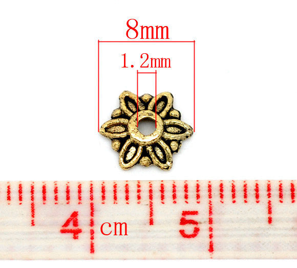 Brass Gold Tone Flower Bead Caps Findings 8x7mm (Fit 10-14mm Beads) fin0143