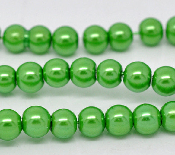 6mm LIME GREEN Round Glass Pearls . long 32" strand . about 145 beads  bgl0003