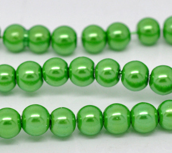 8mm LIME GREEN Round Glass Pearls  50 beads bgl0448