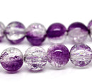 30 Crackle Glass GRAPE PURPLE and CLEAR Round Glass Beads . 10mm . always shipped from the usa . bgl0338