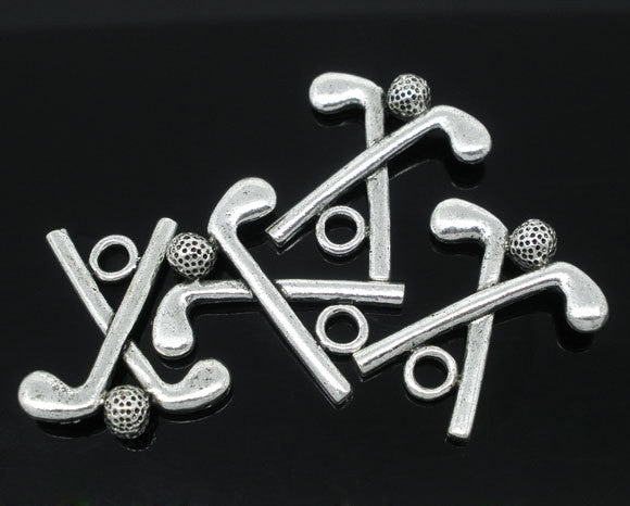 8 Crossed GOLF CLUBS and Ball Charm Pendants  25x22mm . chs0351