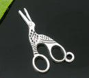 8 Antique Silver STORK SCISSORS Charm Pendants 26x15mm chs0207a