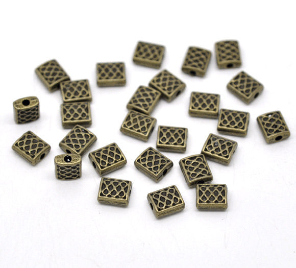 25 Bronze Metal BRASS CELTIC RECTANGLE Spacer Beads 7mm x 6mm bme0361