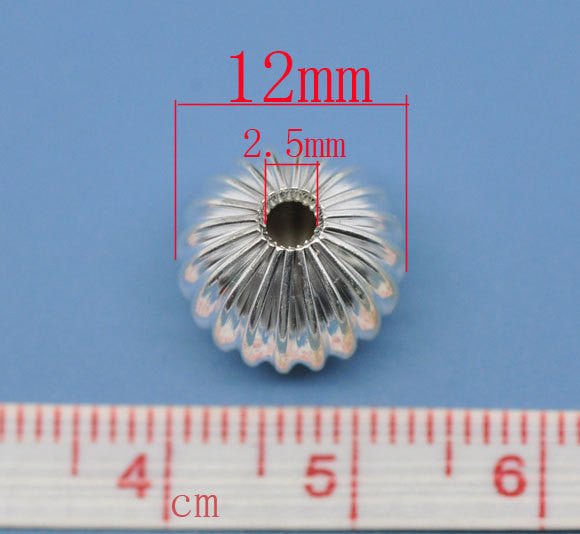12 Large Silver Plated Corrugated Round Ball Spacer Beads 12mm Findings . bme0273
