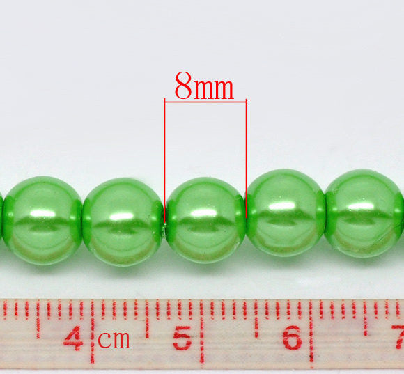8mm LIME GREEN Round Glass Pearls  50 beads bgl0448