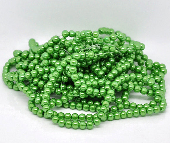 6mm LIME GREEN Round Glass Pearls . long 32" strand . about 145 beads  bgl0003