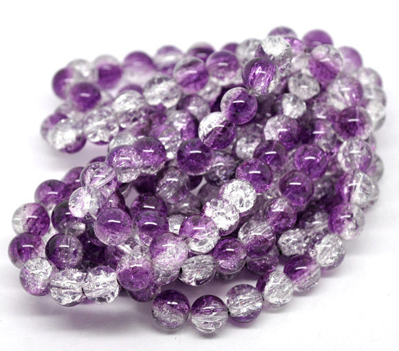 30 Crackle Glass GRAPE PURPLE and CLEAR Round Glass Beads . 10mm . always shipped from the usa . bgl0338
