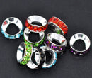 5 Silver Tone Rhinestone Rondelle Spacers Beads 14x5mm Large Hole, European Beads bme0025