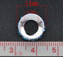 5 Silver Tone Rhinestone Rondelle Spacers Beads 14x5mm Large Hole, European Beads bme0025