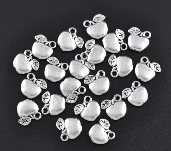8 APPLE Silver Pewter Charms 11mm chs0054