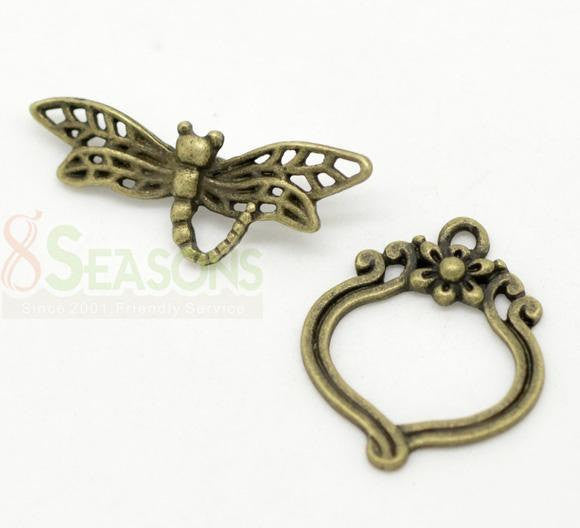 Vintage Bronze Toggle Clasps  DRAGONFLY DESIGN fcl0090