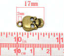 6 Antique Bronze Tone Metal SKULL Charms 17x10mm chb0238