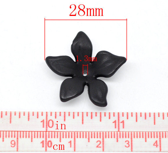 80 Frosted Acrylic Flower Charm Beads . BLACK . Bulk Package bac0257b
