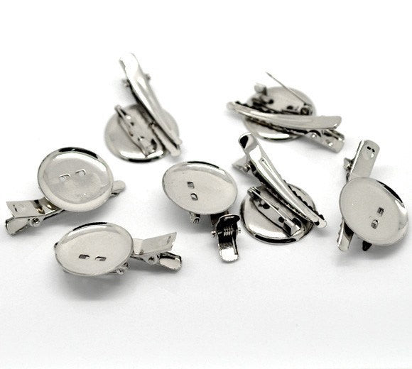 5 Silver Tone Alligator Prong Clip Brooches with Pin Needle 4x2.3cm (Tray 23mm) . fin0266