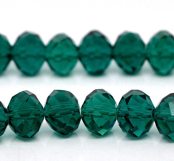 10mm  x 7.4mm MALACHITE GREEN Faceted Glass Crystal Rondelle Beads . 16 pieces bgl1049