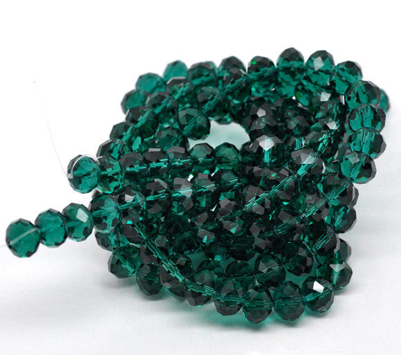 10mm  x 7.4mm MALACHITE GREEN Faceted Glass Crystal Rondelle Beads . 16 pieces bgl1049