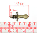 6 Antique Bronze Tone Metal DAGGER Sword Charm Pendants. 25mm x 14mm. CHB0037