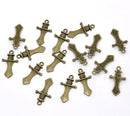 6 Antique Bronze Tone Metal DAGGER Sword Charm Pendants. 25mm x 14mm. CHB0037