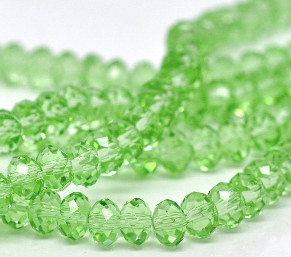 6mm x 4mm KELLY GREEN Faceted Glass Crystal Rondelle Beads . 36 beads  bgl0598