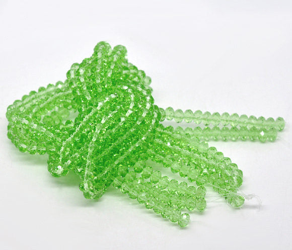 6mm x 4mm KELLY GREEN Faceted Glass Crystal Rondelle Beads . 36 beads  bgl0598