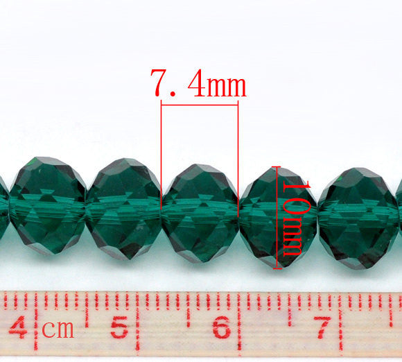 10mm  x 7.4mm MALACHITE GREEN Faceted Glass Crystal Rondelle Beads . 16 pieces bgl1049