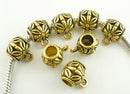 10 Gold Tone FLOWER Large Tube Spacer Beads with Bail for European Chains 10x11mm . fba0024