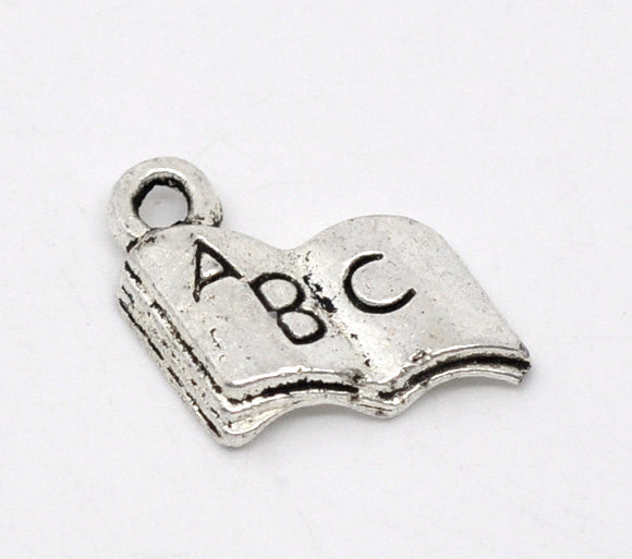 10 Silver Tone English Book Charm Pendants 17x11mm ABC Alphabet  chs0185