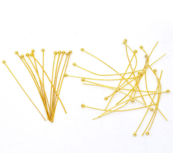 50 Gold Plated High Quality Ball Head Pins, 1.75" long (45mm)  22ga  22 gauge pin0069a