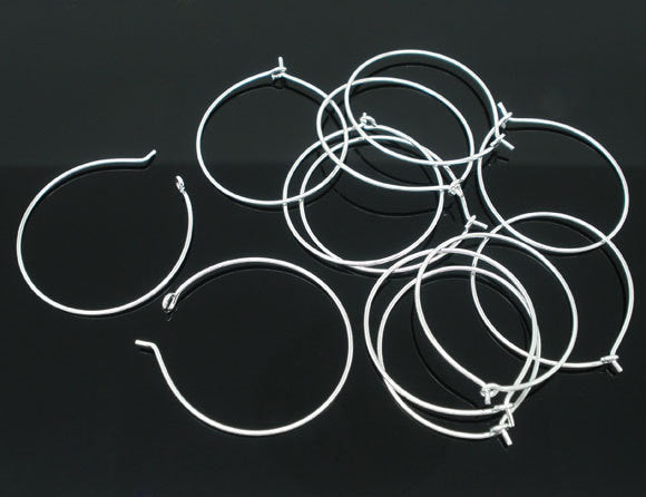 100 MEDIUM SILVER Plated Wine Glass Charm Rings or Earring Hoops 25mm   Bulk Package fin0008b