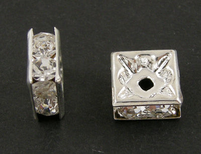 6mm CLEAR Rhinestone Crystal Squaredelle Square Spacer Beads . 10 pieces  . bme0228a