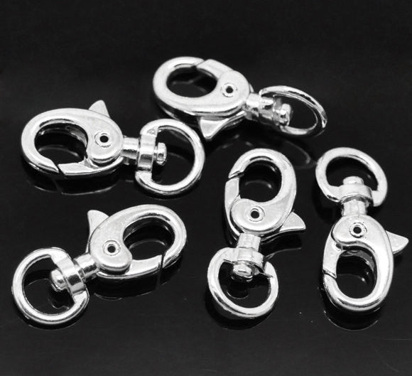 4 Silver Plated Lobster Swivel Clasps for Key Rings, Dog Leashes  31mm x 15mm fcl0020