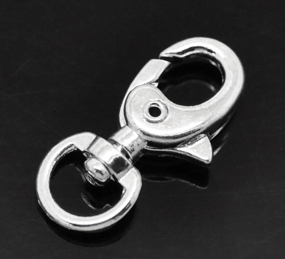 4 Silver Plated Lobster Swivel Clasps for Key Rings, Dog Leashes  31mm x 15mm fcl0020