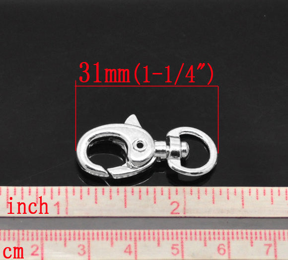 4 Silver Plated Lobster Swivel Clasps for Key Rings, Dog Leashes  31mm x 15mm fcl0020