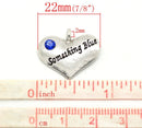 1 Silver Tone Metal Pewter "Something Blue" Heart Charm for wedding bouquets Rhinestone Pendants  22mm x 18mm  chs0970