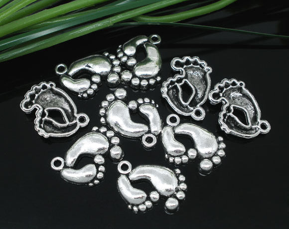 10 Silver Tone Metal Pewter BARE FEET Charms  . chs0213a