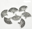 10 Silver Tone Metal Pewter GEISHA FAN Charms chs0678