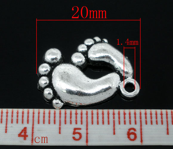 10 Silver Tone Metal Pewter BARE FEET Charms  . chs0213a