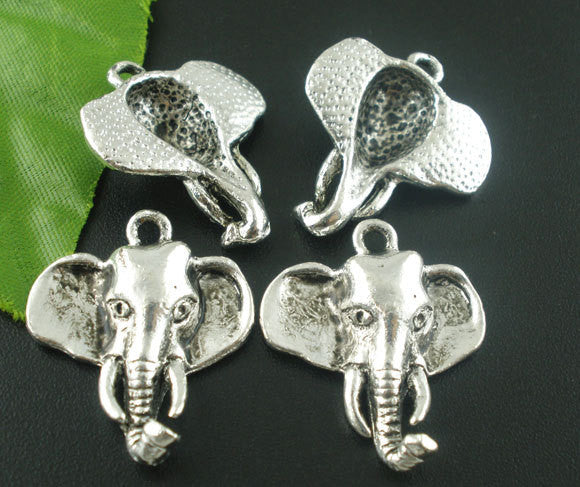 10 Antique Silver Tone Metal Pewter ELEPHANT Head Charms chs0719