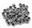100 Round Black and White Acrylic Striped Beads . 10mm  bulk package   bac0034