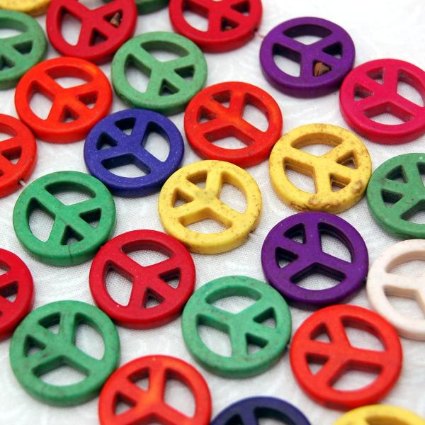 1 strand Synthetic Howlite Stone Beads PEACE SIGN  20mm, mixed colors  how0120
