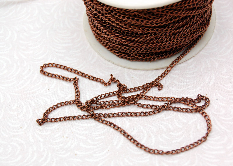 2 yards (6 feet) of 3mm Copper Curb Link Chain,  links are 2.5 x 3.0mm  fch0295