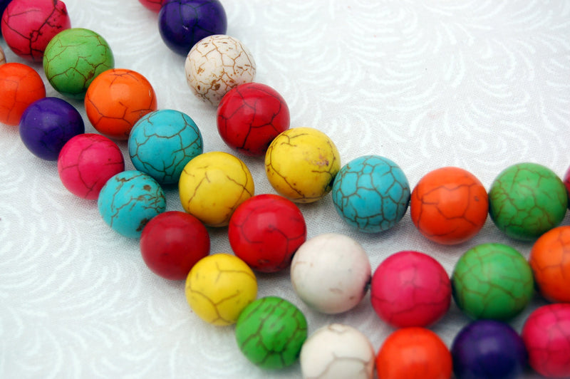 1 strand Synthetic Howlite Stone Beads ROUND BALL 6mm, mixed colors how0239