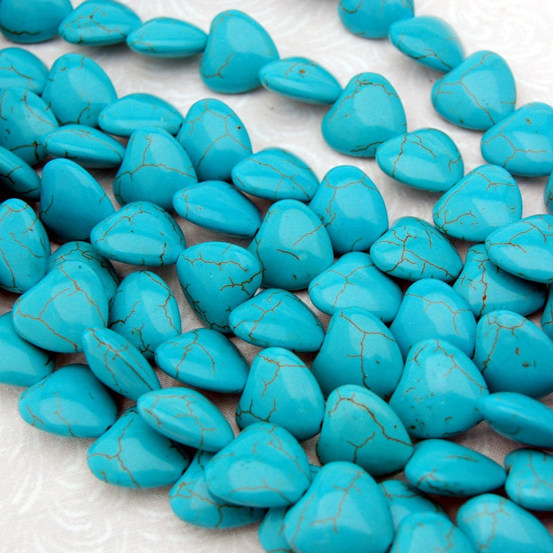 12mm Howlite Stone Beads TURQUOISE BLUE HEARTS, full strand, 38 beads  how0439