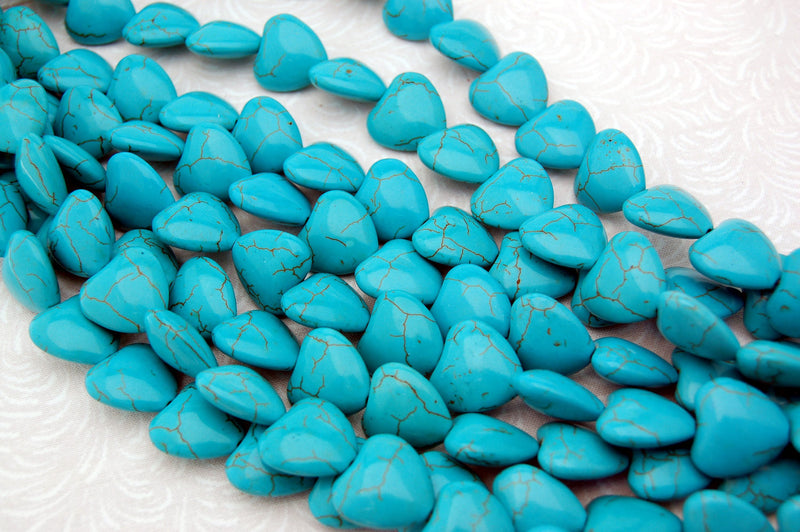 8mm Howlite Stone Beads TURQUOISE BLUE HEARTS, full strand, about 56 beads  how0550