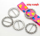 2 Silver Rhinestone Belt Buckle Findings, great for ribbon bracelets . 28mm  FIN0038